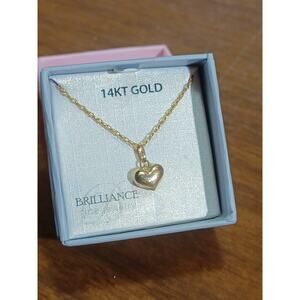 14k Solid Gold Heart Pendant W/ Gold-Filled Chain Brilliance Fine Jewelry NEW